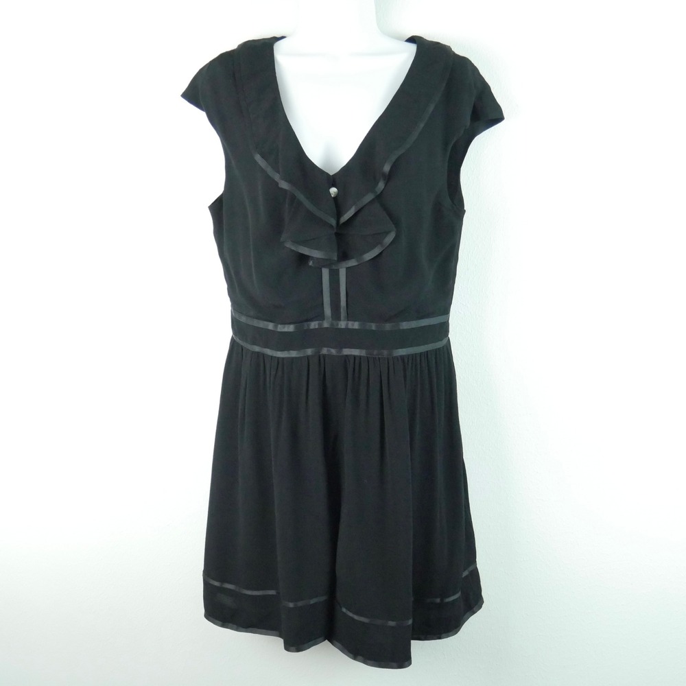 Elevenses Anthropologie Black Ruffle Romper Size 12 Twee Dainty Feminine Retro
